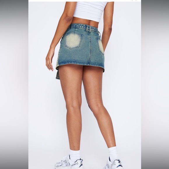NWT PLT Indigo Vintage Wash Asymmetric Micro Denim Mini Tennis Skirt y2k - Picture 3 of 7